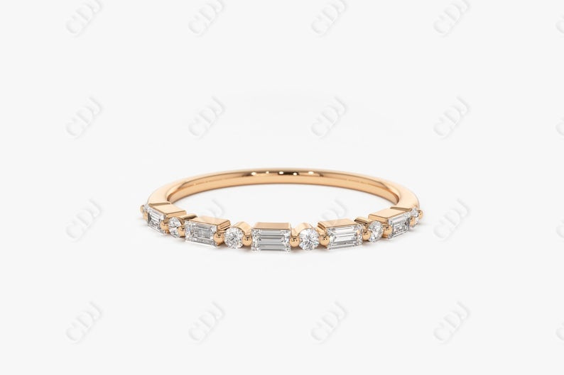 0.30CTW Lab Grown Baguette and Round Half Eternity Diamond Band  customdiamjewel Sterling Silver Rose Gold VVS-EF