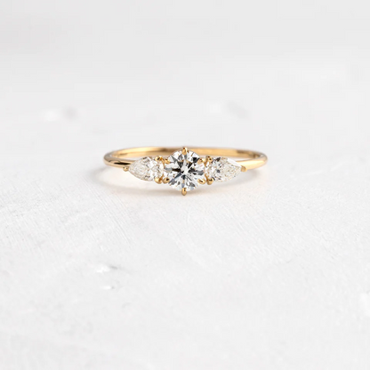 Three Stone Moissanite Engagement Ring  customdiamjewel 10KT Yellow Gold VVS-EF