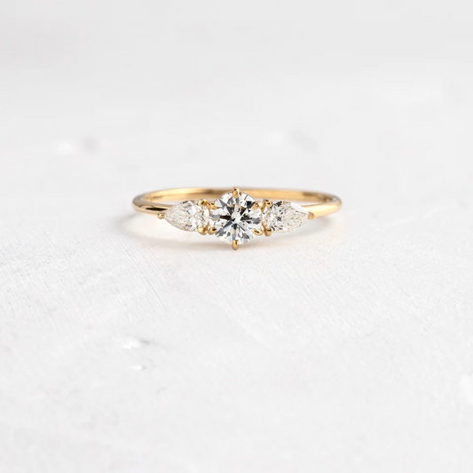 Three Stone Moissanite Engagement Ring  customdiamjewel 10KT Yellow Gold VVS-EF