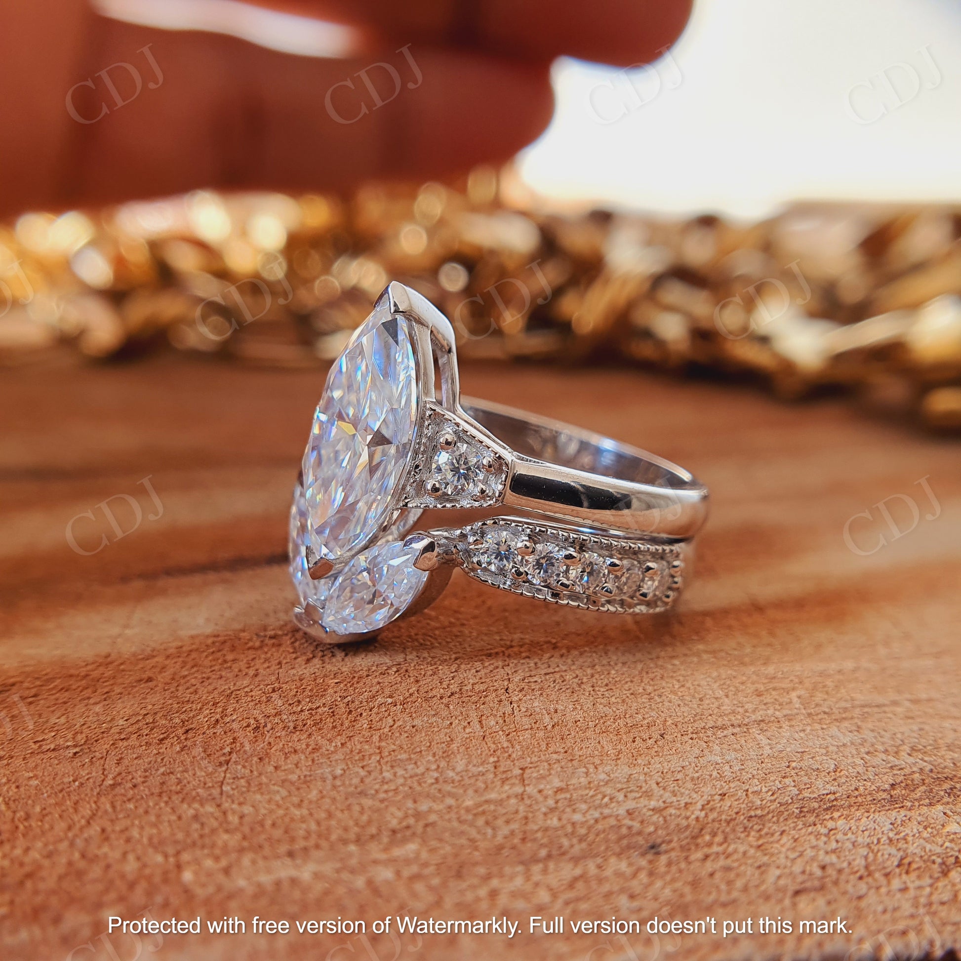 1.73CT Marquise Cut Miligrain Bezel Set Moissanite Bridal Ring Set  customdiamjewel   