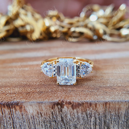 1.80CT Emerald Cut Three Stone Moissanite Engagement Ring  customdiamjewel   