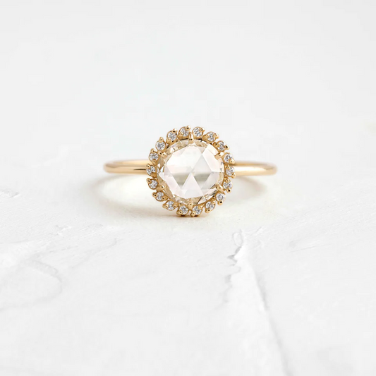 Round Rose Cut Moissanite Halo Set Wedding Ring  customdiamjewel Sterling Silver Yellow Gold VVS-EF