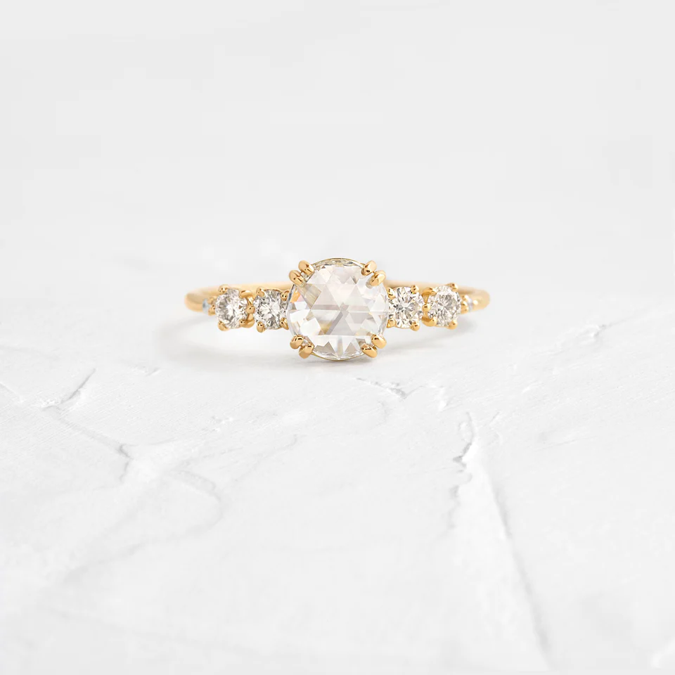 Rose Cut Moissanite Cluster Diamond Engagement Ring  customdiamjewel Sterling Silver Yellow Gold VVS-EF