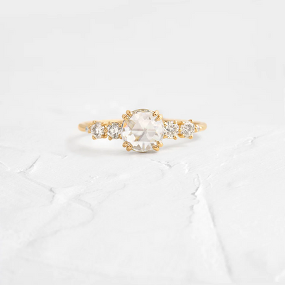 Rose Cut Moissanite Cluster Diamond Engagement Ring  customdiamjewel Sterling Silver Yellow Gold VVS-EF