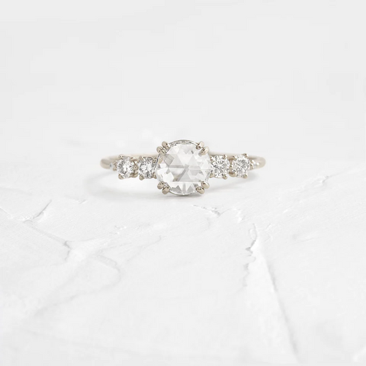 Rose Cut Moissanite Cluster Diamond Engagement Ring  customdiamjewel Sterling Silver White Gold VVS-EF