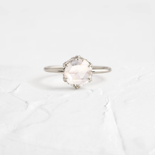 Round Rose Cut Moissanite Wedding Ring  customdiamjewel Sterling Silver White Gold VVS-EF