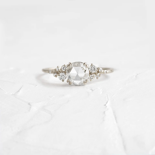 Antique Cluster Rose Cut Moissanite Engagement Ring  customdiamjewel Sterling Silver White Gold VVS-EF