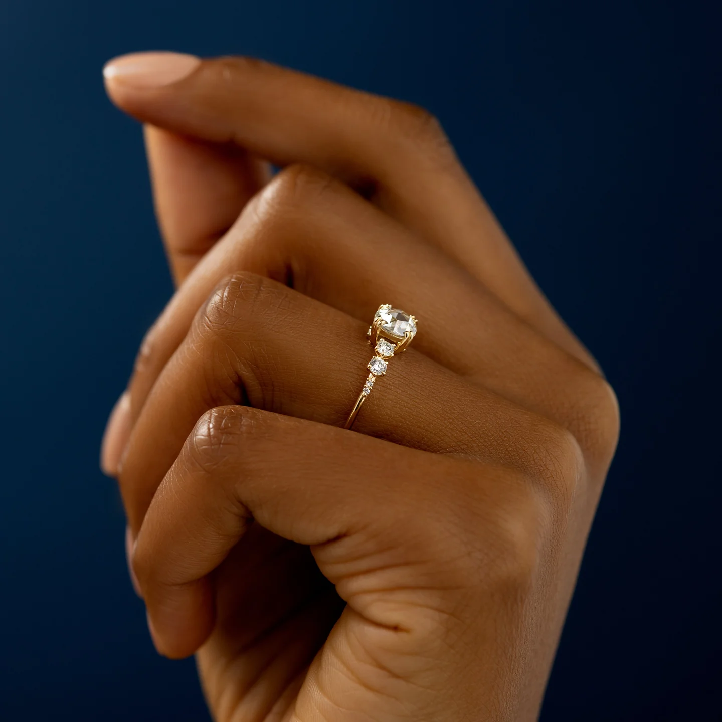 Rose Cut Moissanite Cluster Diamond Engagement Ring  customdiamjewel   