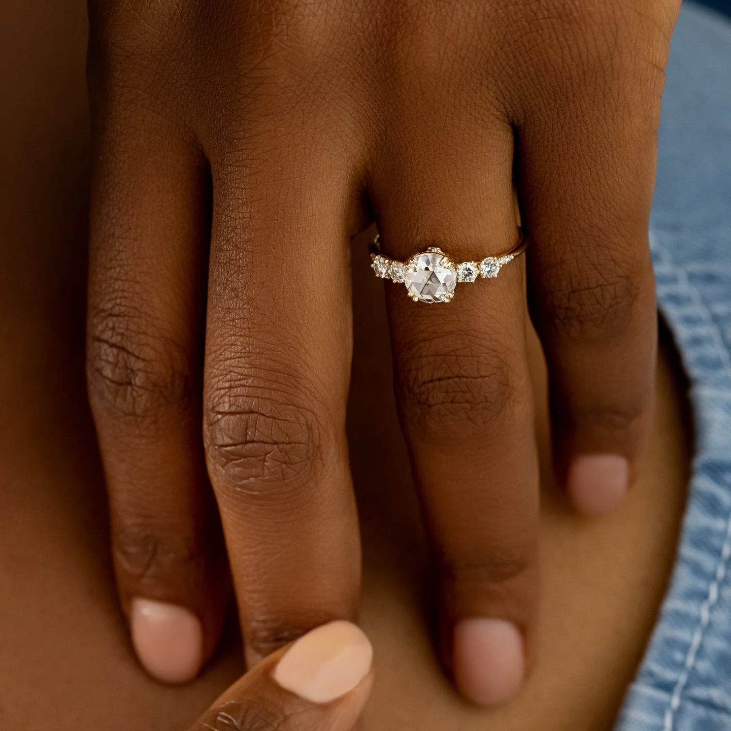 Rose Cut Moissanite Cluster Diamond Engagement Ring  customdiamjewel   