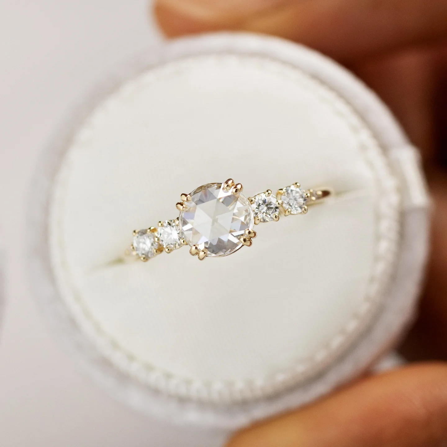 Rose Cut Moissanite Cluster Diamond Engagement Ring  customdiamjewel   