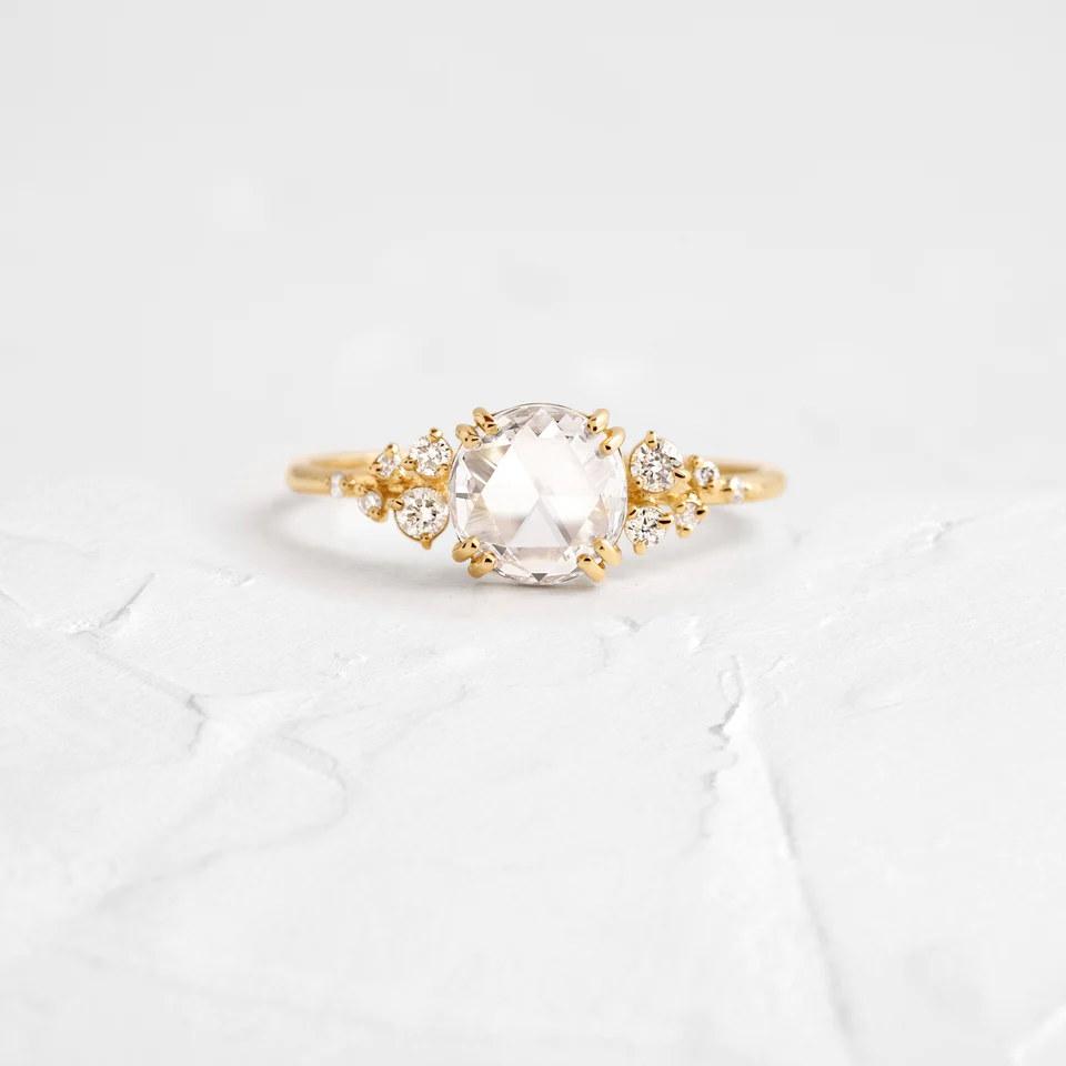 1.07CT Round Rose Cut Moissanite Engagement Ring  customdiamjewel 10KT Yellow Gold VVS-EF