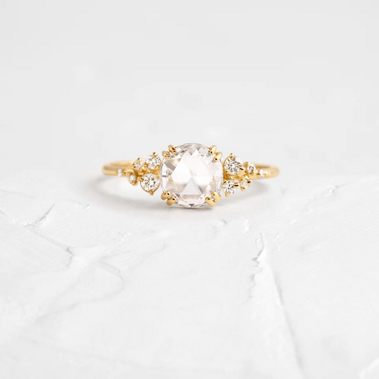 1.07CT Round Rose Cut Moissanite Engagement Ring  customdiamjewel 10KT Yellow Gold VVS-EF
