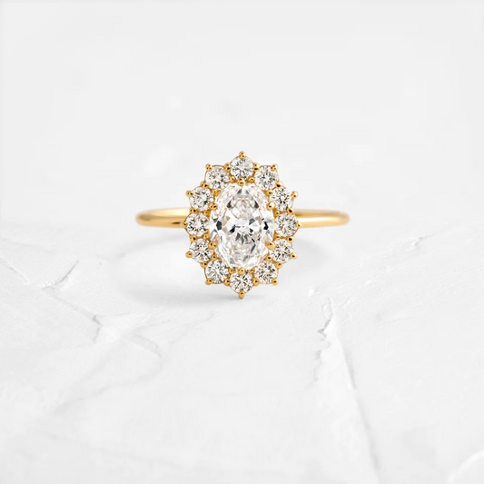 Oval Cut Moissanite Halo Setting Engagement Ring  customdiamjewel Sterling Silver Yellow Gold VVS-EF