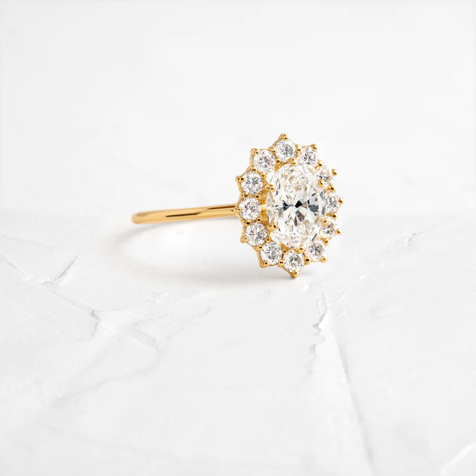 Oval Cut Moissanite Halo Setting Engagement Ring  customdiamjewel   