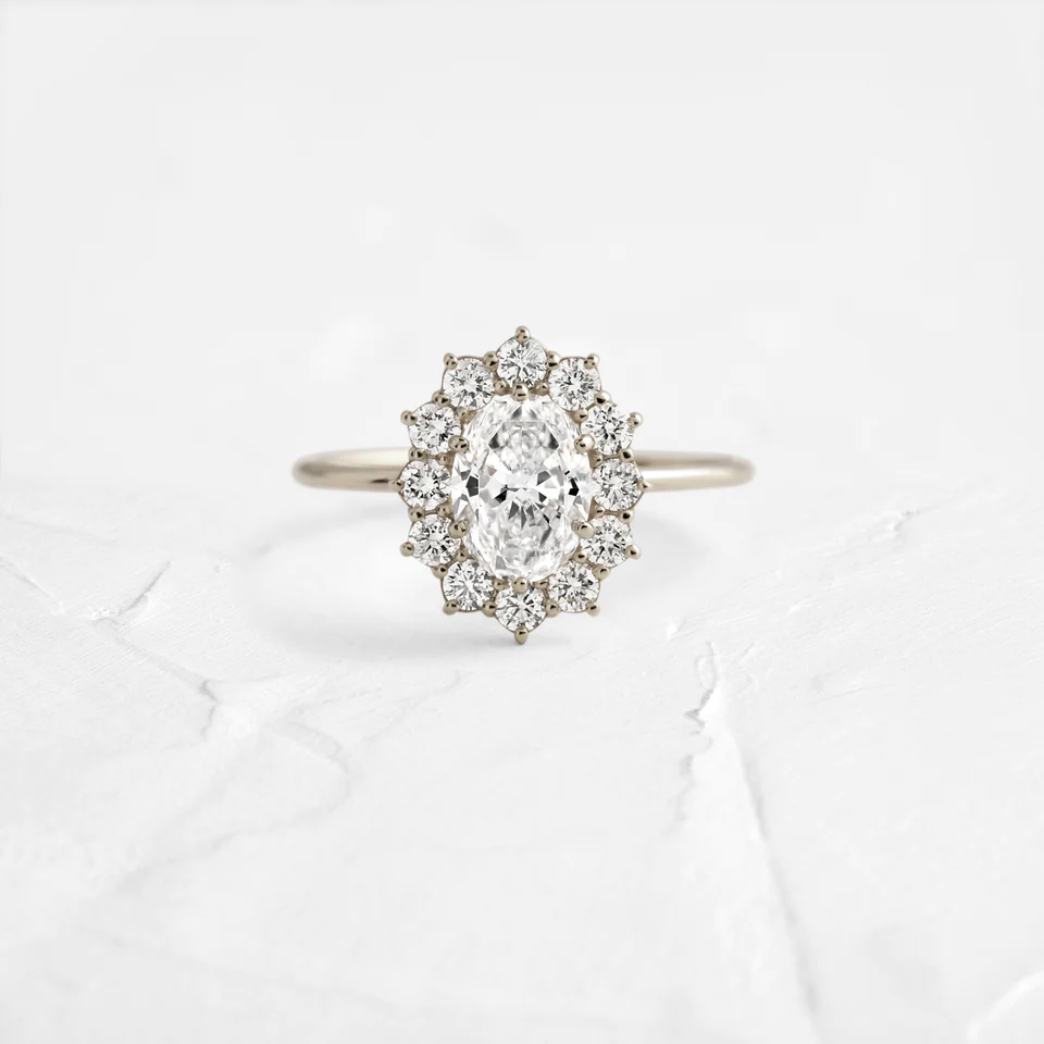 Oval Cut Moissanite Halo Setting Engagement Ring  customdiamjewel Sterling Silver White Gold VVS-EF