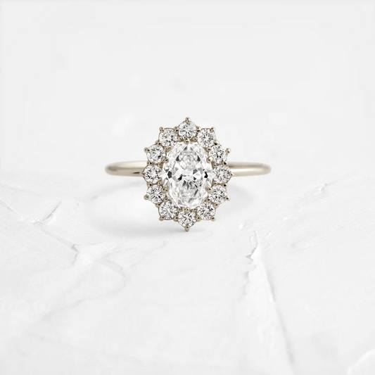 Oval Cut Moissanite Halo Setting Engagement Ring  customdiamjewel Sterling Silver White Gold VVS-EF