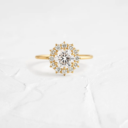 Classic Round Cut Moissanite Halo Setting Ring  customdiamjewel Sterling Silver Yellow Gold VVS-EF