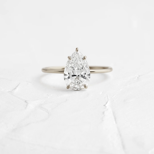 Unique Pear Shape Moissanite Solitaire Engagement Ring  customdiamjewel 10KT White Gold VVS-EF