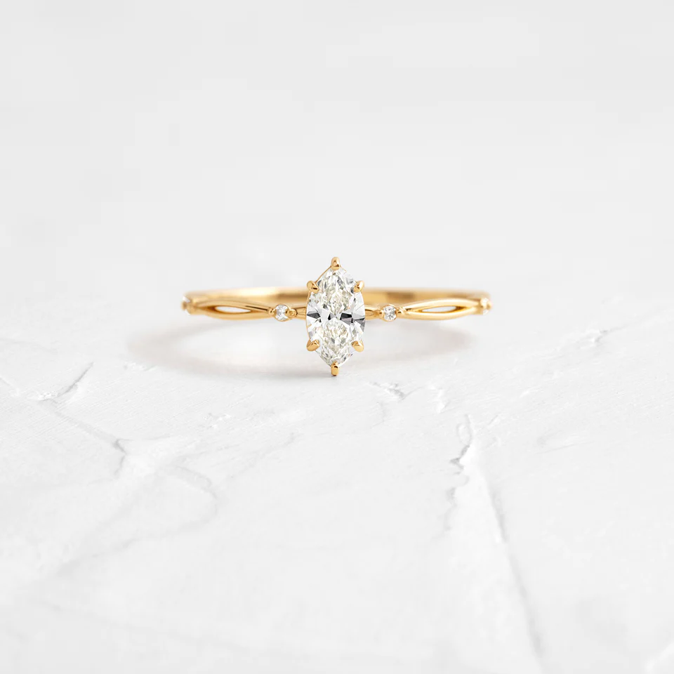 0.33CTW Marquise Cut Moissanite Vintage Prong Ring  customdiamjewel   