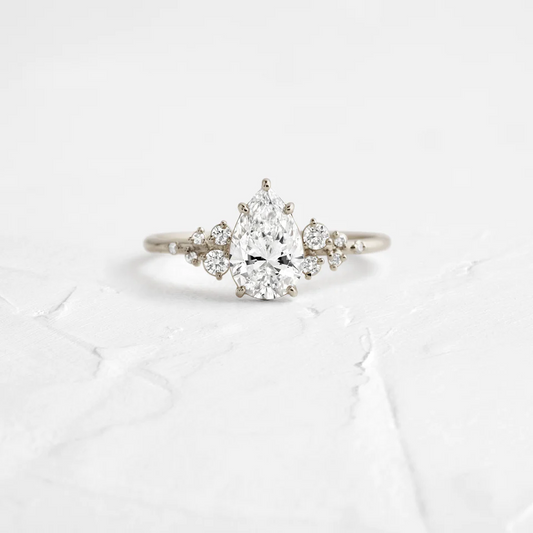 Pear Cut Moissanite Cluster Wedding Ring  customdiamjewel Sterling Silver White Gold VVS-EF