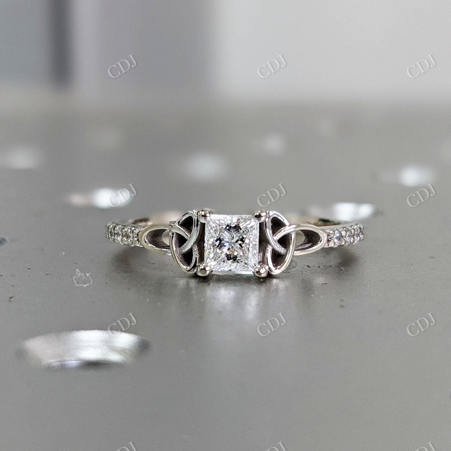 1.30CTW Princess Cut Moissanite Celtic Engagement Ring  customdiamjewel 10KT White Gold VVS-EF