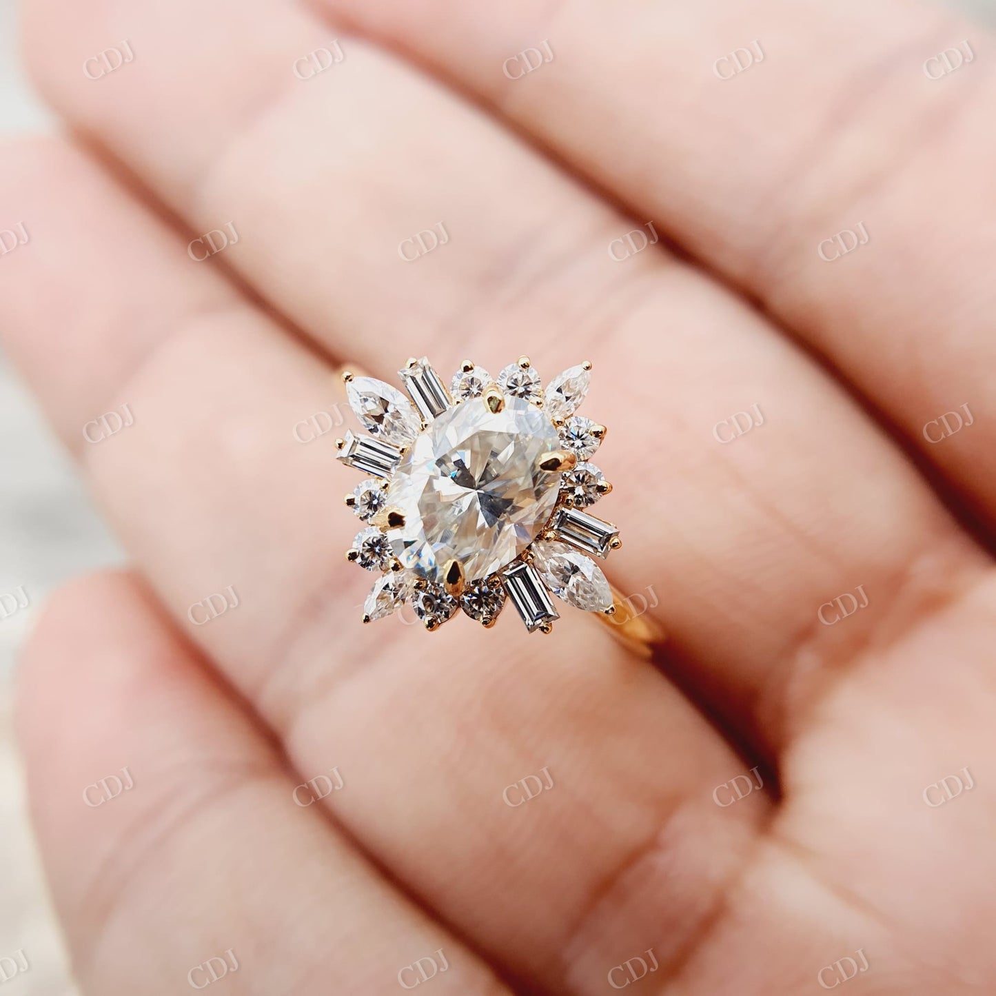 Oval Cut Moissanite Flower Set Engagement Ring  customdiamjewel   