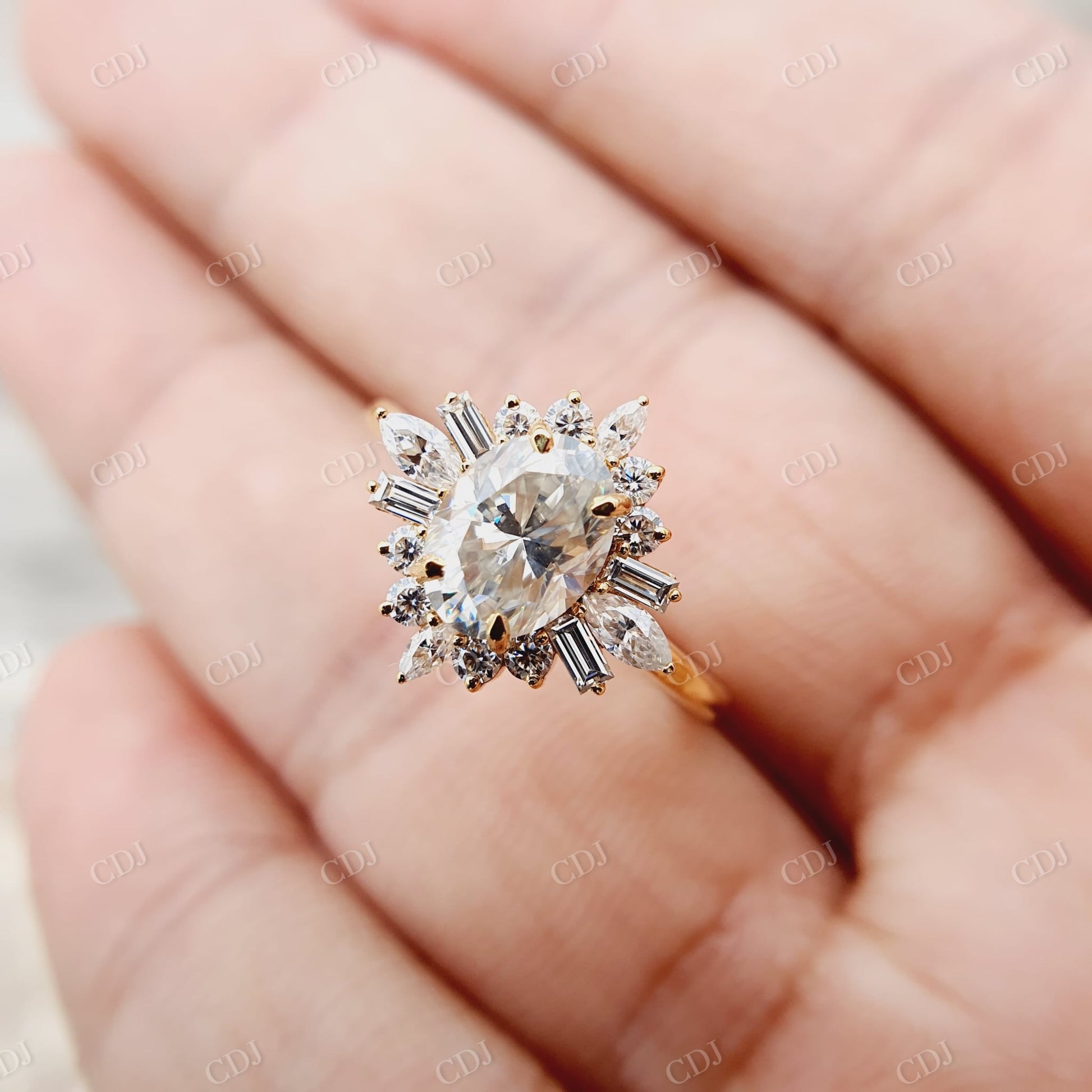 Oval Cut Moissanite Flower Set Engagement Ring  customdiamjewel   