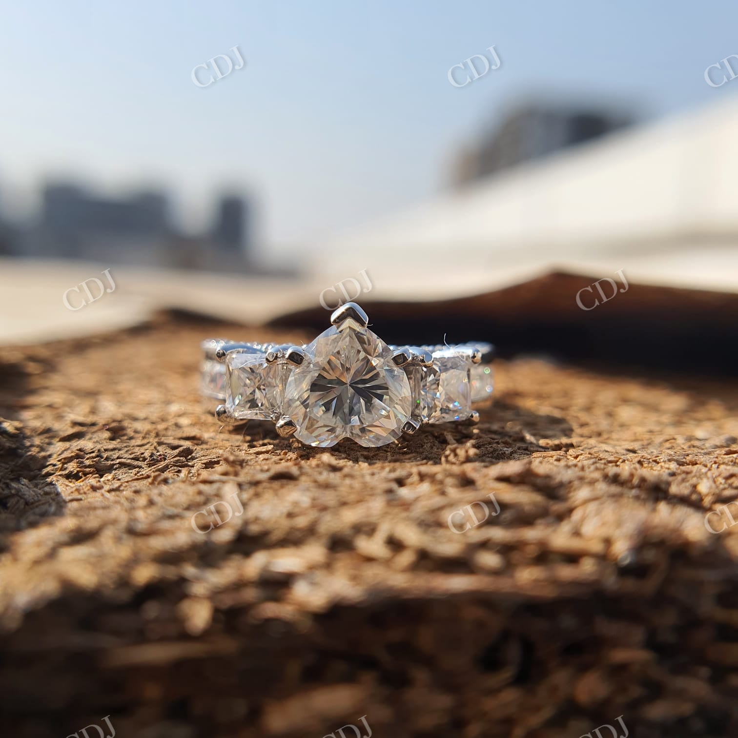 Moissanite Bridal Ring Set Heart Ring Princess Cut Band  customdiamjewel   
