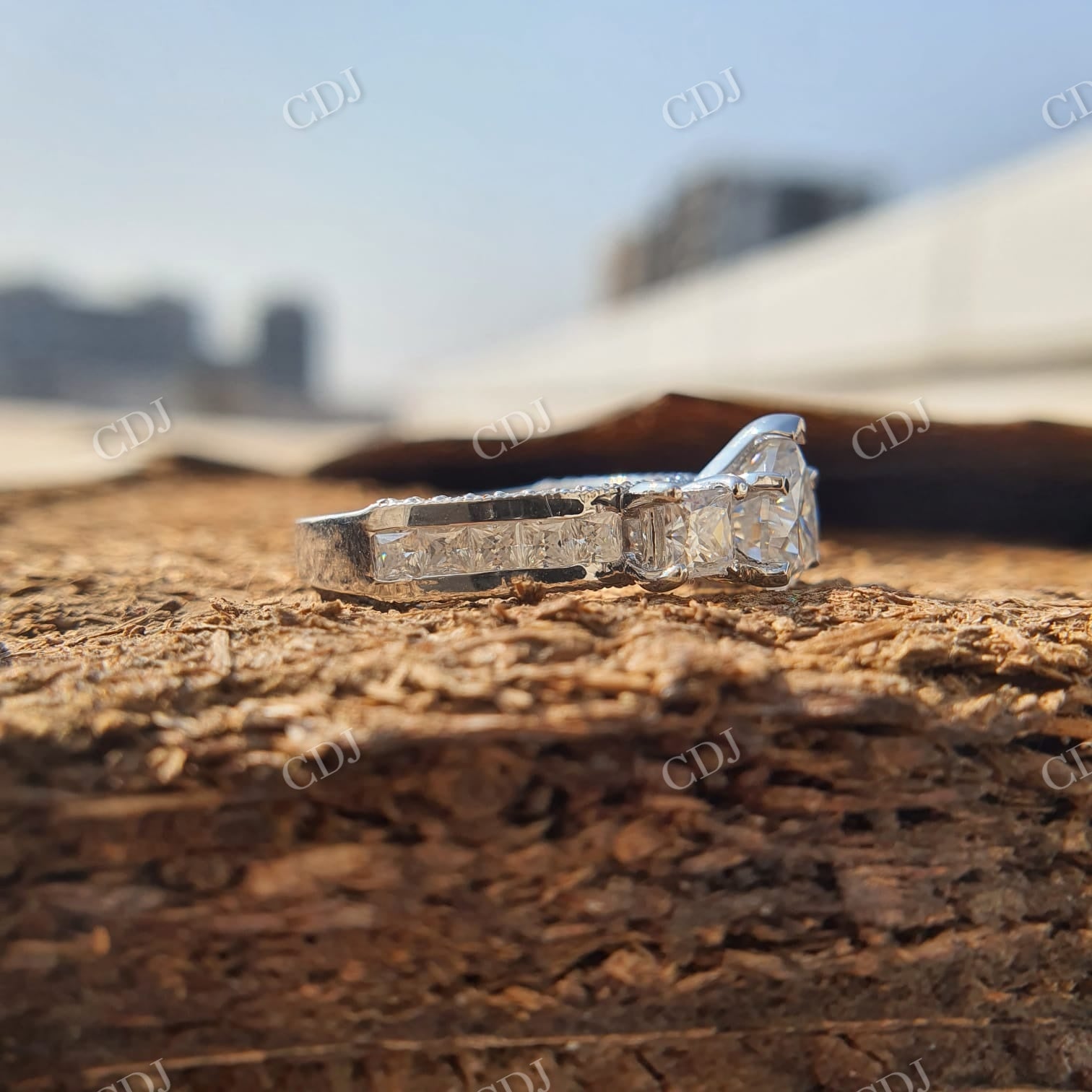 Moissanite Bridal Ring Set Heart Ring Princess Cut Band  customdiamjewel   
