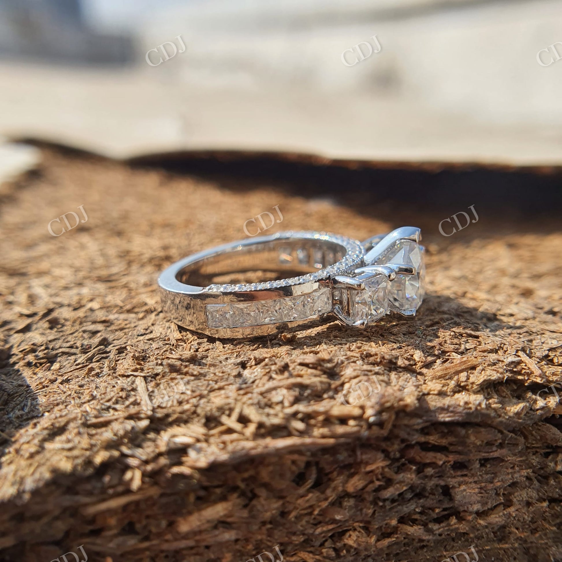 Moissanite Bridal Ring Set Heart Ring Princess Cut Band  customdiamjewel   