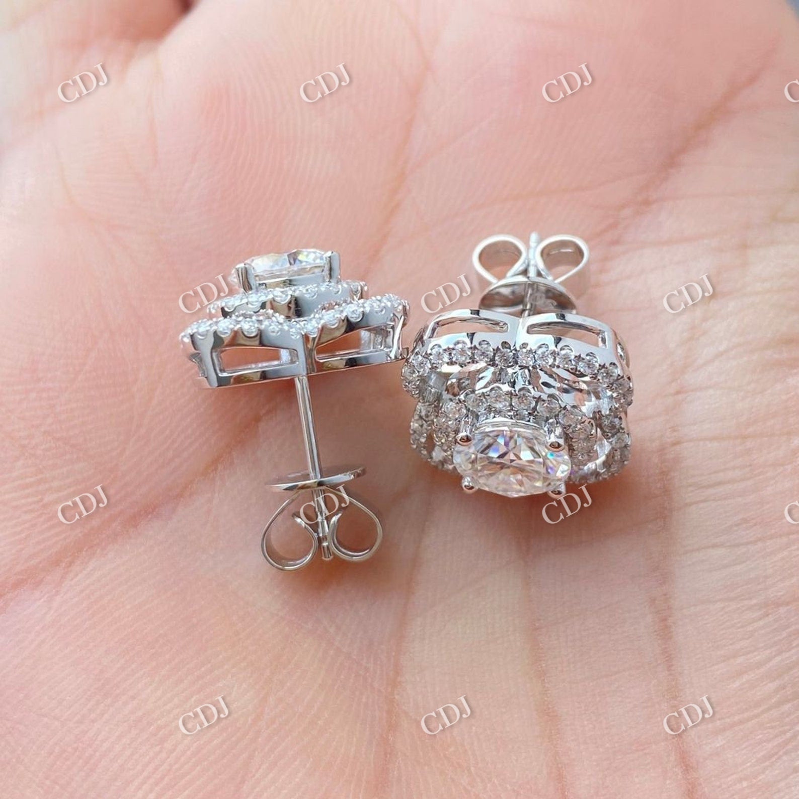Flower Shaped Round Cut Moissanite Solid Gold Stud Earrings  customdiamjewel   