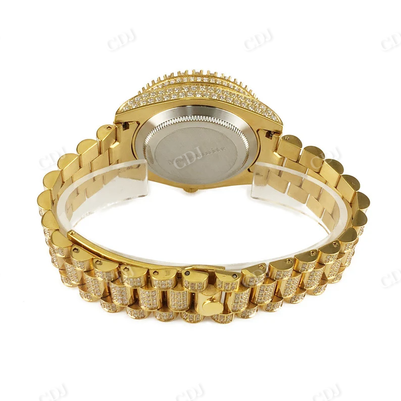 Yellow Gold Plated Moissaite Iced Out Custom Rolex Watch customdiamjewel