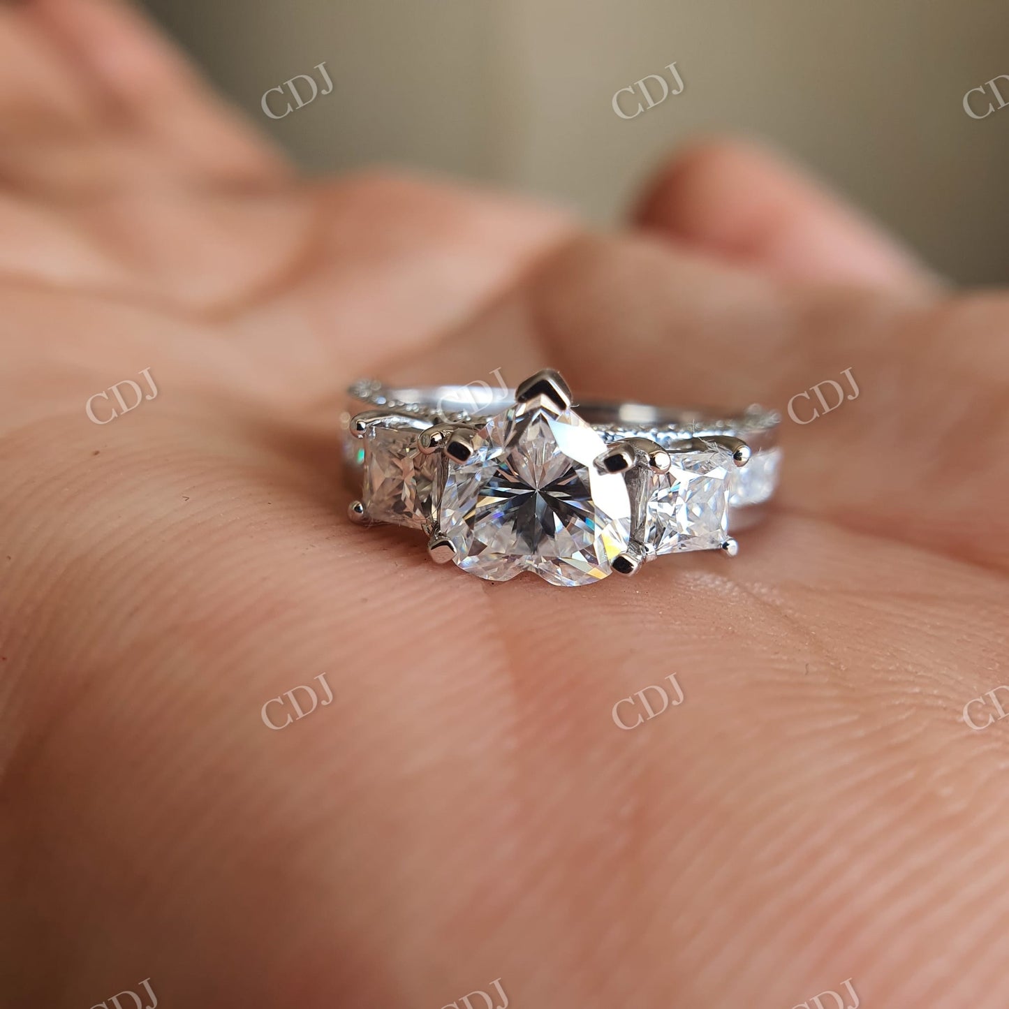 Moissanite Bridal Ring Set Heart Ring Princess Cut Band  customdiamjewel   