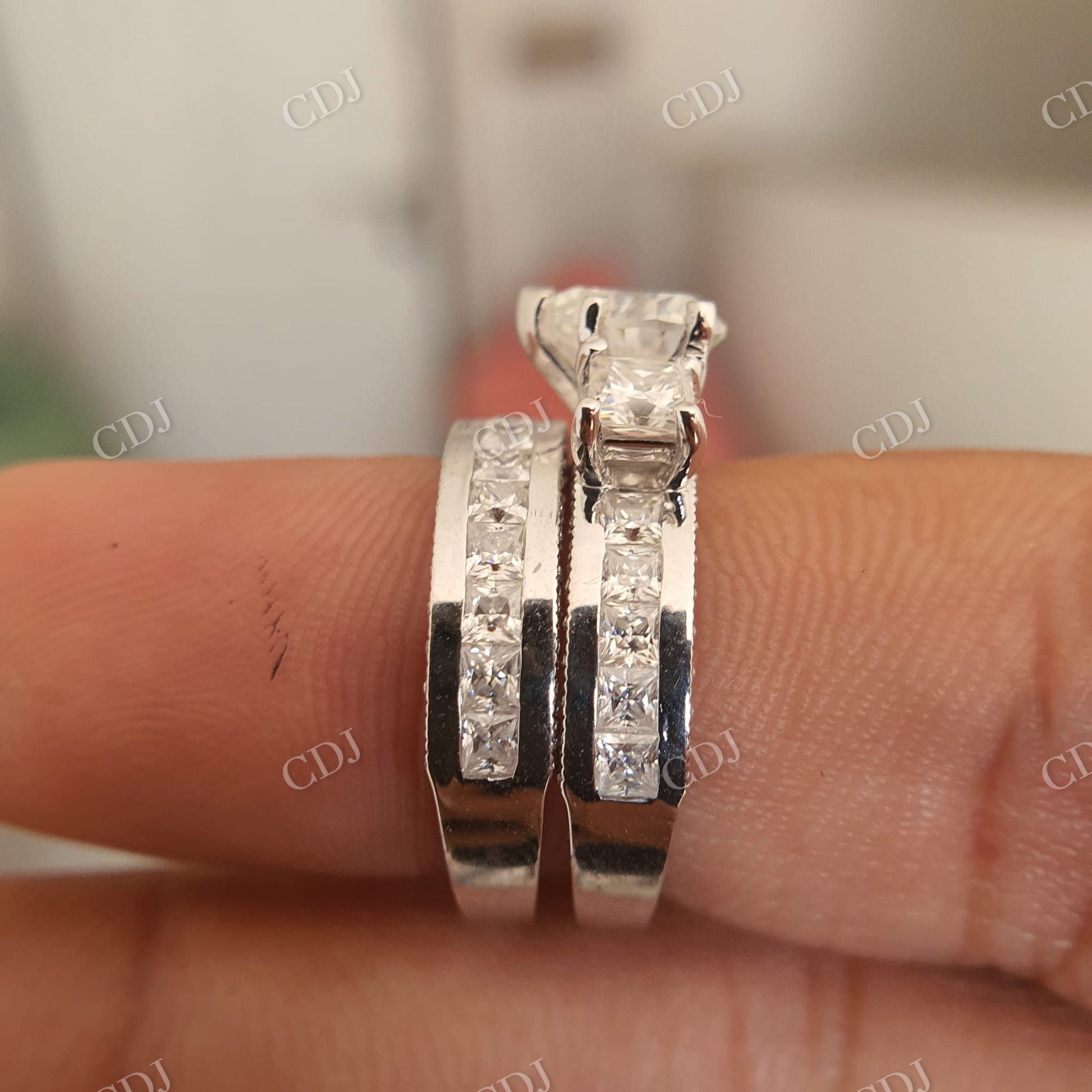 Moissanite Bridal Ring Set Heart Ring Princess Cut Band  customdiamjewel   