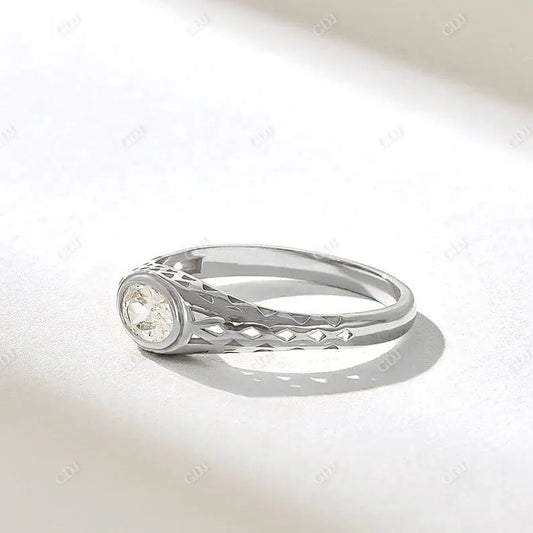 0.37CTW Oval Cut Diamond Bezel Dome Signet Engagement Ring  customdiamjewel 10KT White Gold VVS-EF