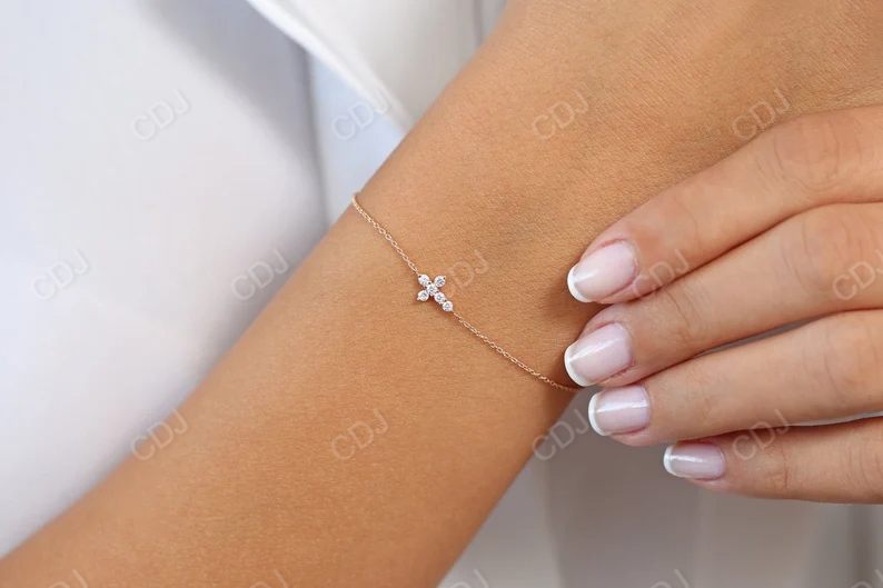 14k Gold White Diamond Mini Cross Stacking Bracelet