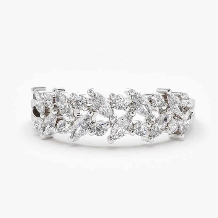 0.50CTW Marquise And Round Cut Natural Diamond Wedding Band  customdiamjewel 10KT White Gold VVS-EF