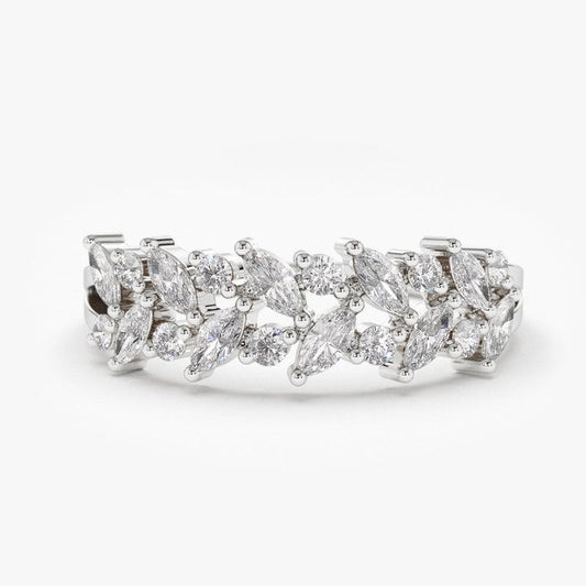 0.50CTW Marquise And Round Cut Natural Diamond Wedding Band  customdiamjewel 10KT White Gold VVS-EF