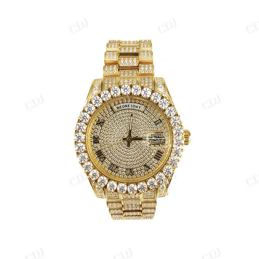 Yellow Gold Plated Moissaite Iced Out Custom Rolex Watch customdiamjewel
