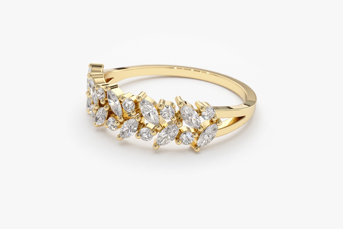 0.50CTW Marquise And Round Cut Natural Diamond Wedding Band  customdiamjewel   