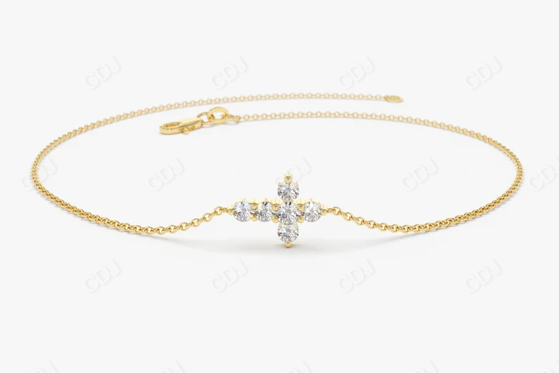 0.21CTW Moissanite Mini Cross Diamond Bracelet  customdiamjewel Sterling Silver Yellow Gold VVS-EF