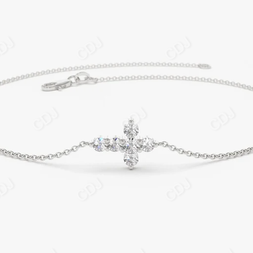 14k Gold White Diamond Mini Cross Stacking Bracelet  customdiamjewel 10 KT Solid Gold White Gold VVS-EF