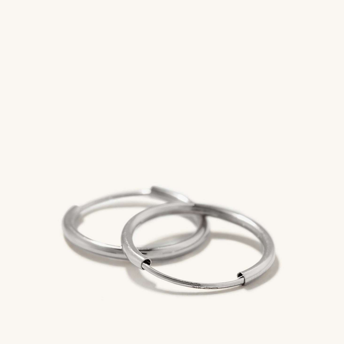 Small Hoops 18K Solid White Gold Round Earrings