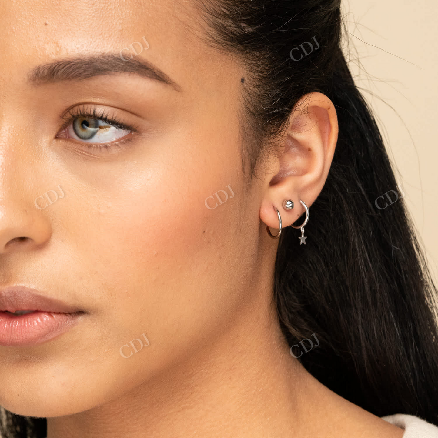 Small Hoops 18K Solid White Gold Round Earrings