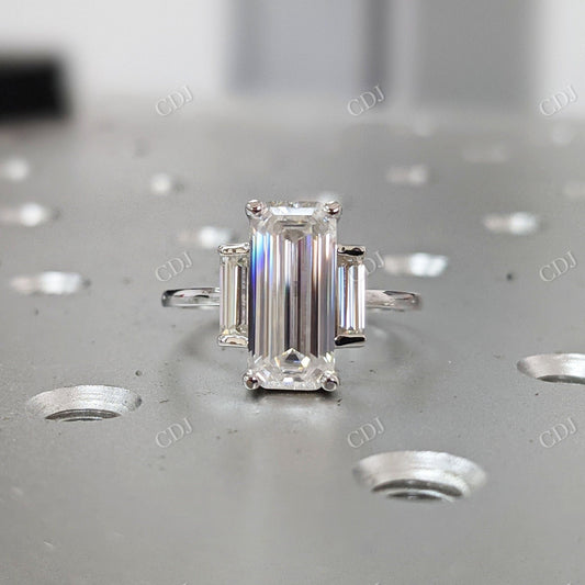 3.60CTW Emerald Cut Three Stone Moissanite Engagement Ring  customdiamjewel 10KT White Gold VVS-EF
