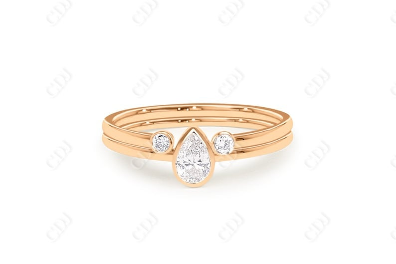 0.31CTW Lab Grown Pear Shaped Diamond Wedding Ring Set  customdiamjewel Sterling Silver Rose Gold VVS-EF