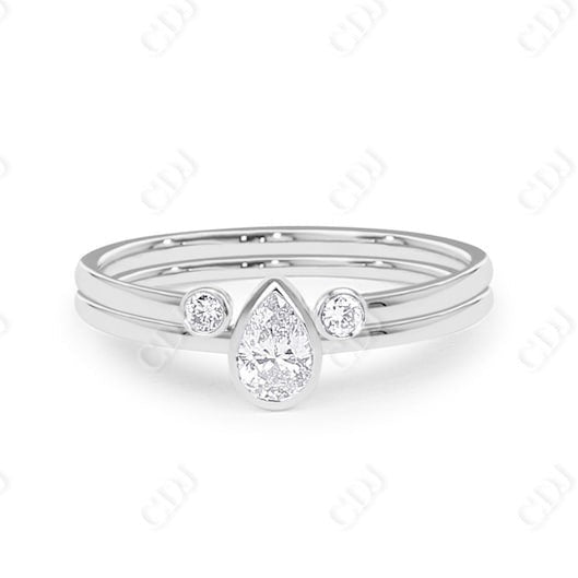 0.31CTW Lab Grown Pear Shaped Diamond Wedding Ring Set  customdiamjewel Sterling Silver White Gold VVS-EF