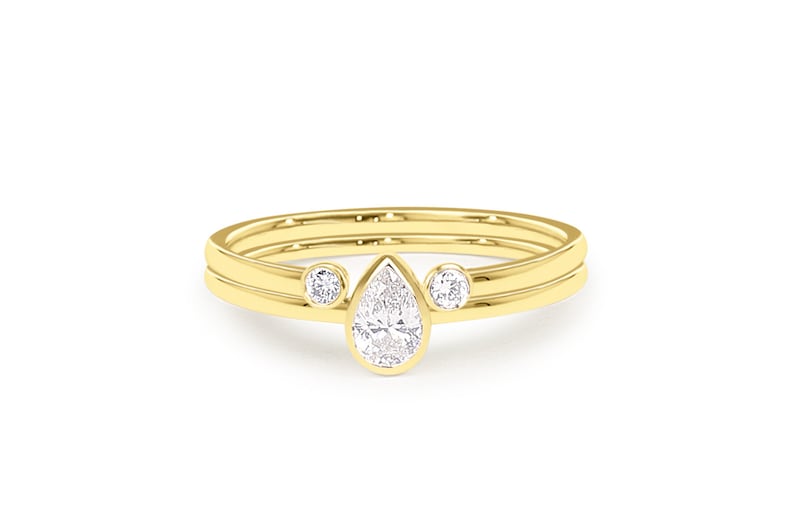 0.31CTW Pear Cut Natural Diamond Bezel Set Antique Engagement Ring  customdiamjewel 10 KT Solid Gold Yellow Gold VVS-EF
