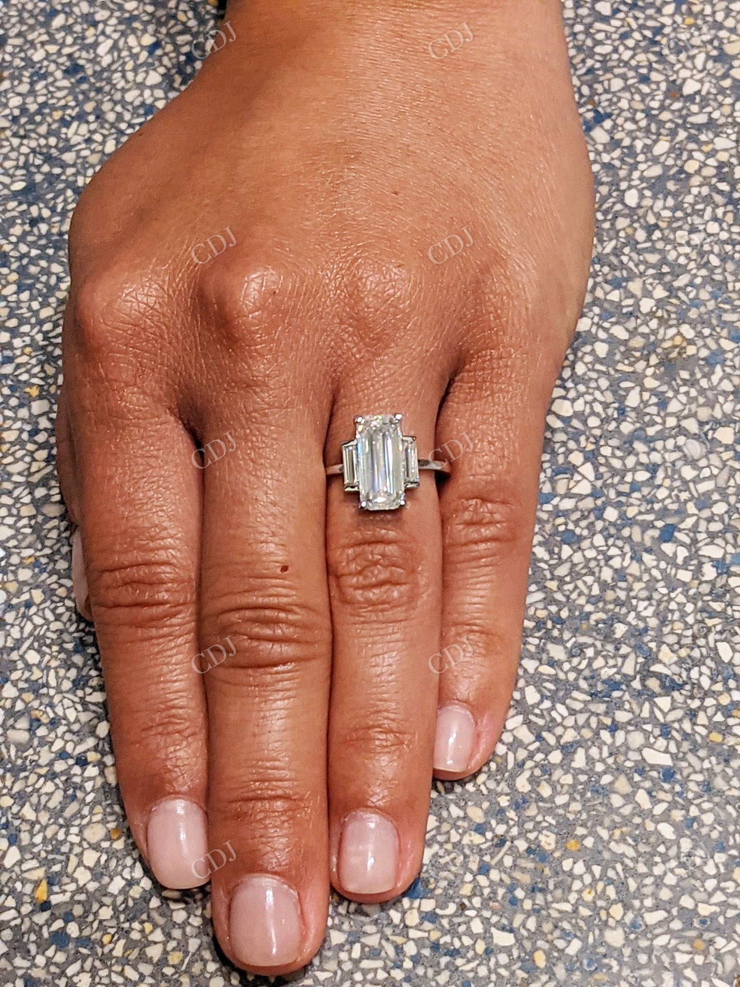 3.60CTW Emerald Cut Three Stone Moissanite Engagement Ring