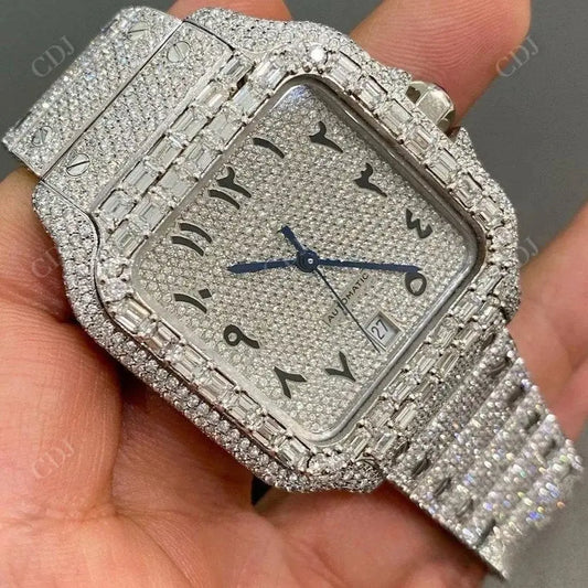 Customized Baguette Moissanite Cartier Santos Watches customdiamjewel